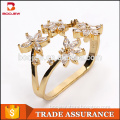 Hot selling jewelry design beautiful two finger rings with real gold plated smooth surface copper rings